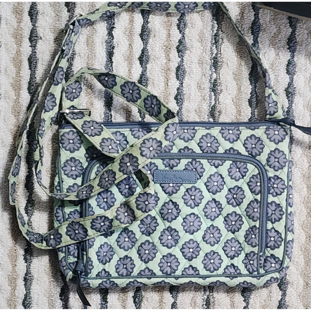 Vera Bradley Triple Zip Hipster Crossbody Bag Quilted Mint Green Floral Purse